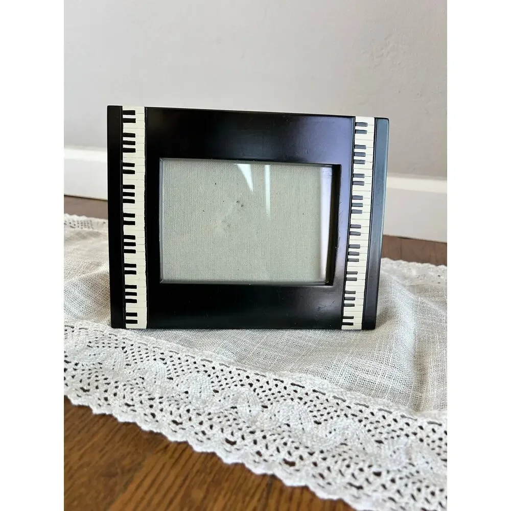 Vintage Black Lacquer Piano Keys Picture Frame